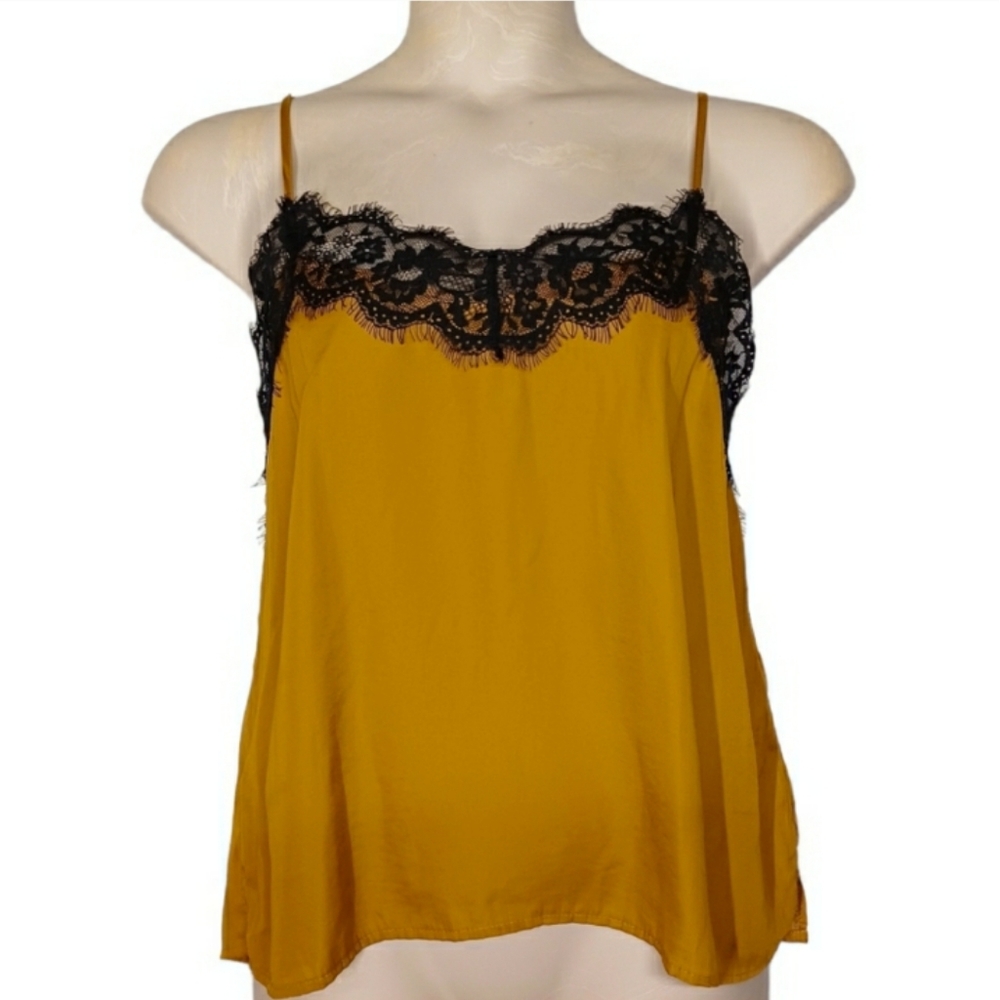 BLUSH J Mustard Yellow Black Eyelash Lace Cami Tank Top 3XL NWT